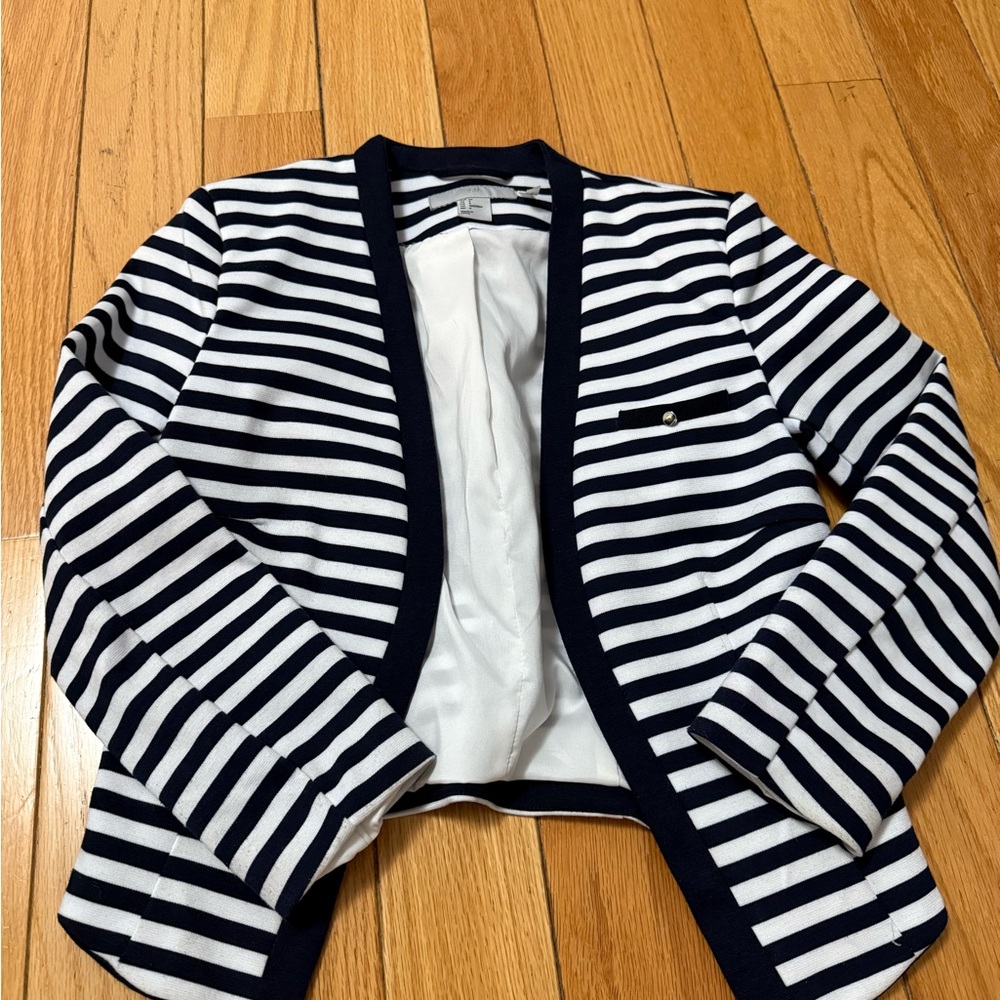 H&M Navy and White Striped Blazer